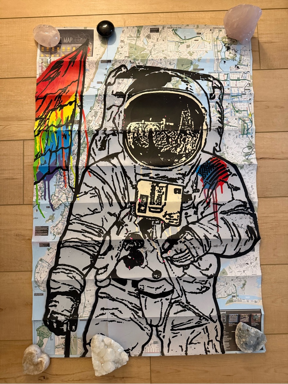 Astronaut Painting on Map NY Street Art